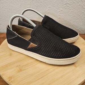 OluKai Pehuea Slip On Sneaker Womens Size 8 Black Perforated Mesh